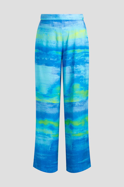 Aurora Printed Satin Pants Azure Natori