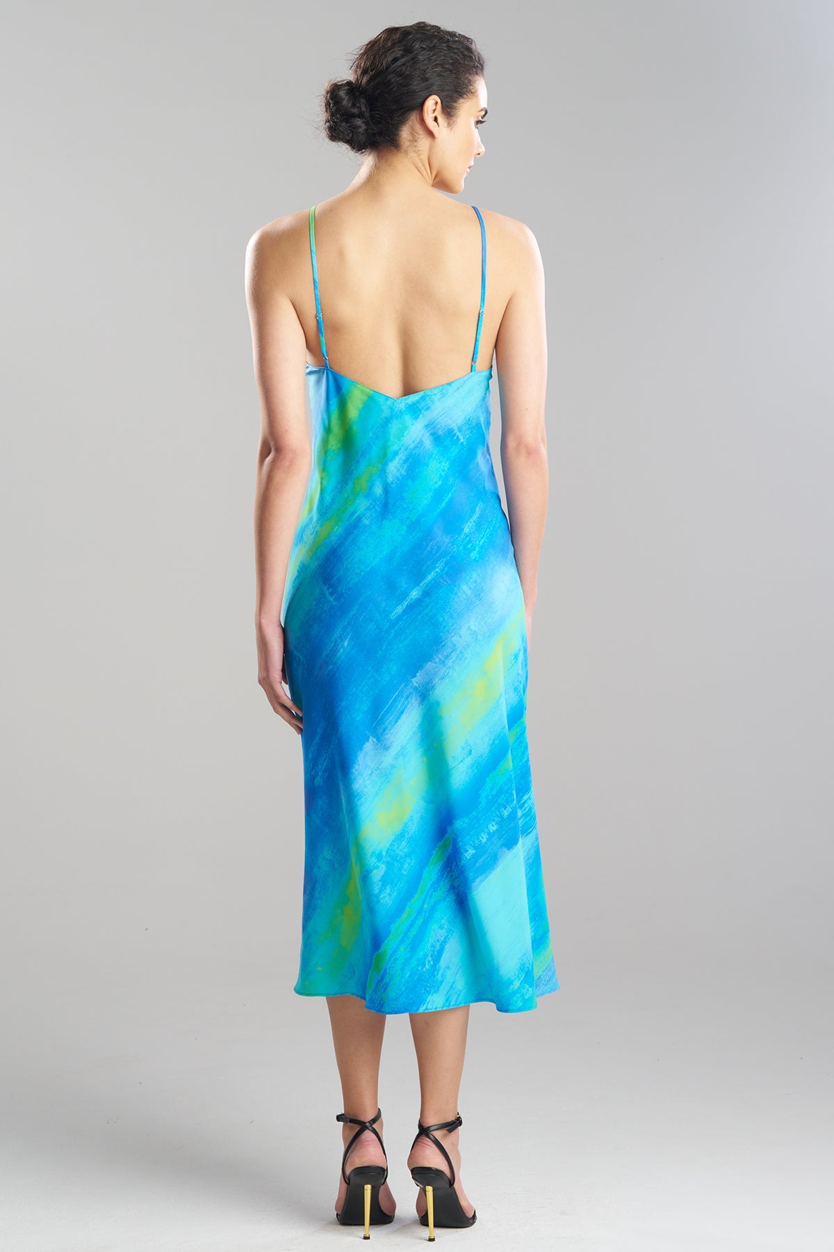 Aurora Printed Satin Slip Dress Azure Natori