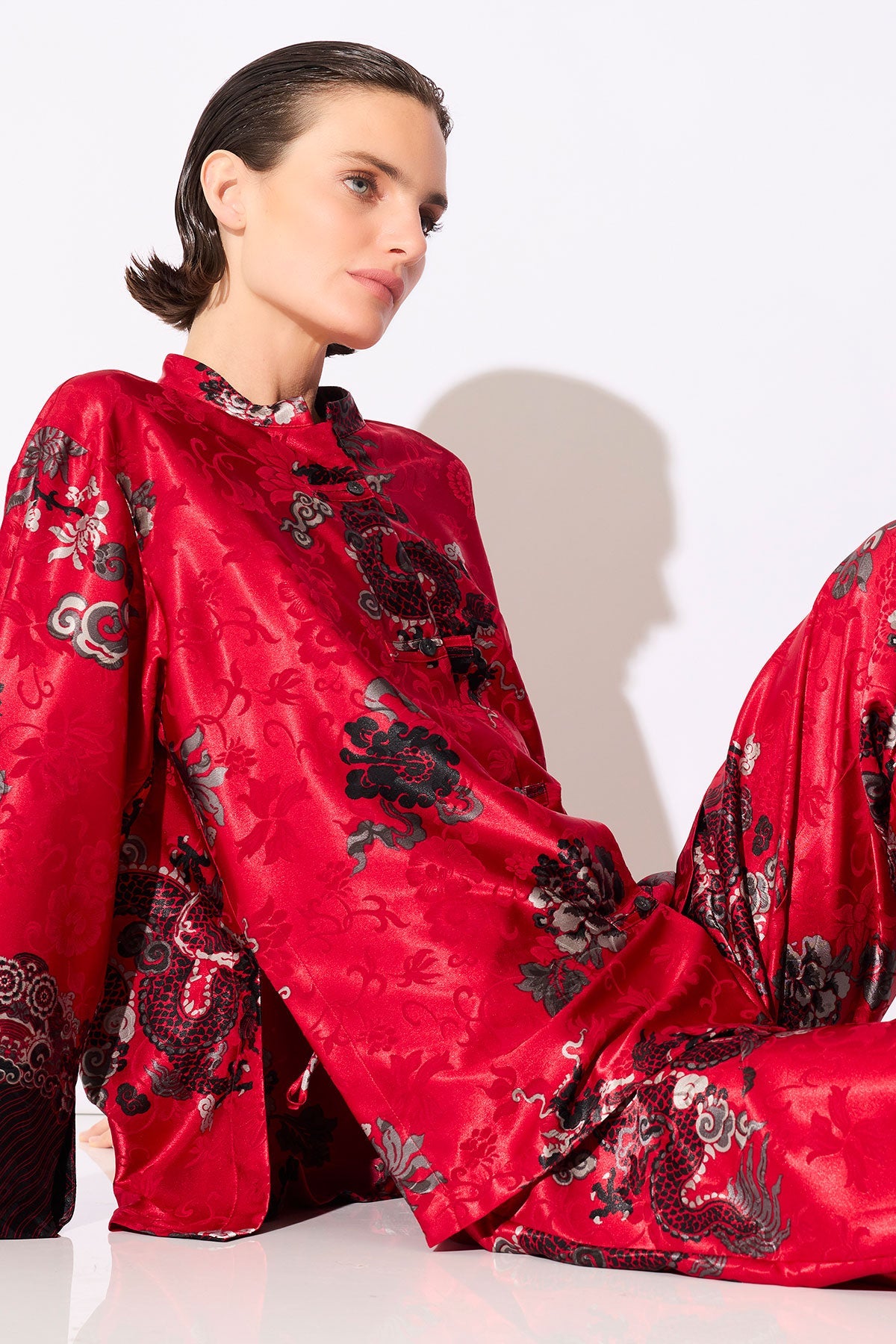 Buy Imperial Dragon Jacquard Mandarin PJ in Red Online Red Natori