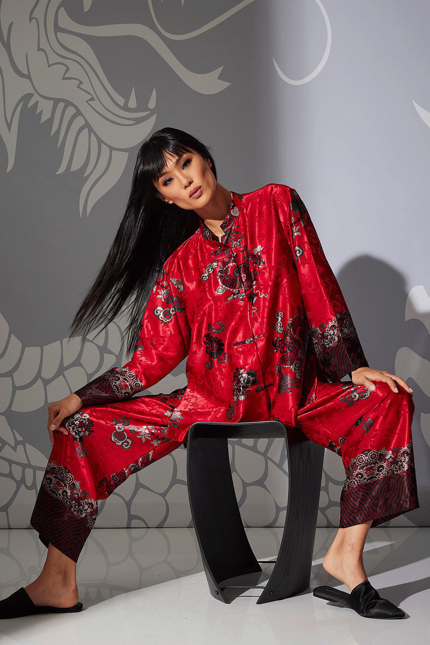 Buy Imperial Dragon Jacquard Mandarin PJ in Red Online Red Natori