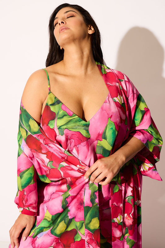 Isla Printed Satin Robe Pink Natori