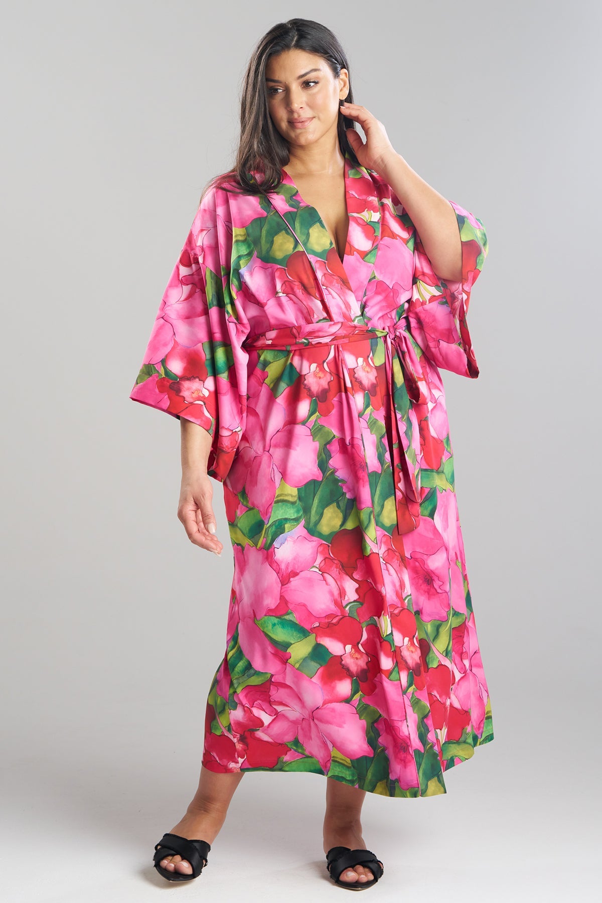 Isla Printed Satin Robe Pink Natori