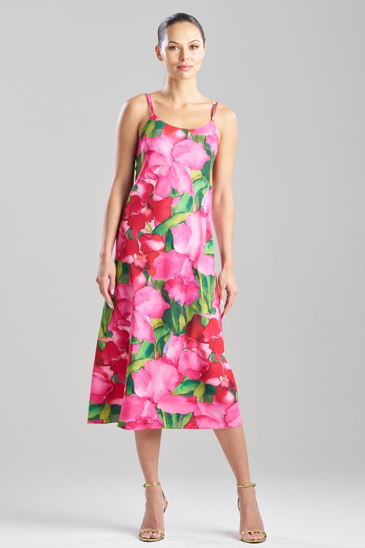 Isla Printed Satin Slip Dress Pink Natori