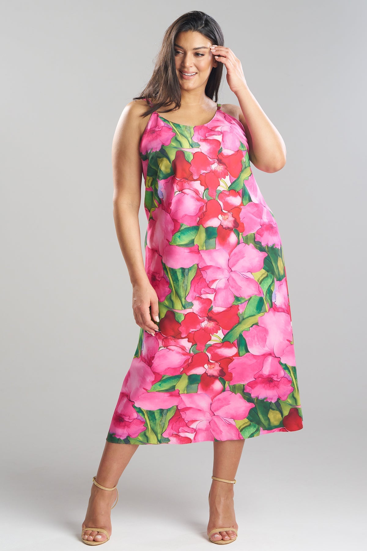 Isla Printed Satin Slip Dress Pink Natori