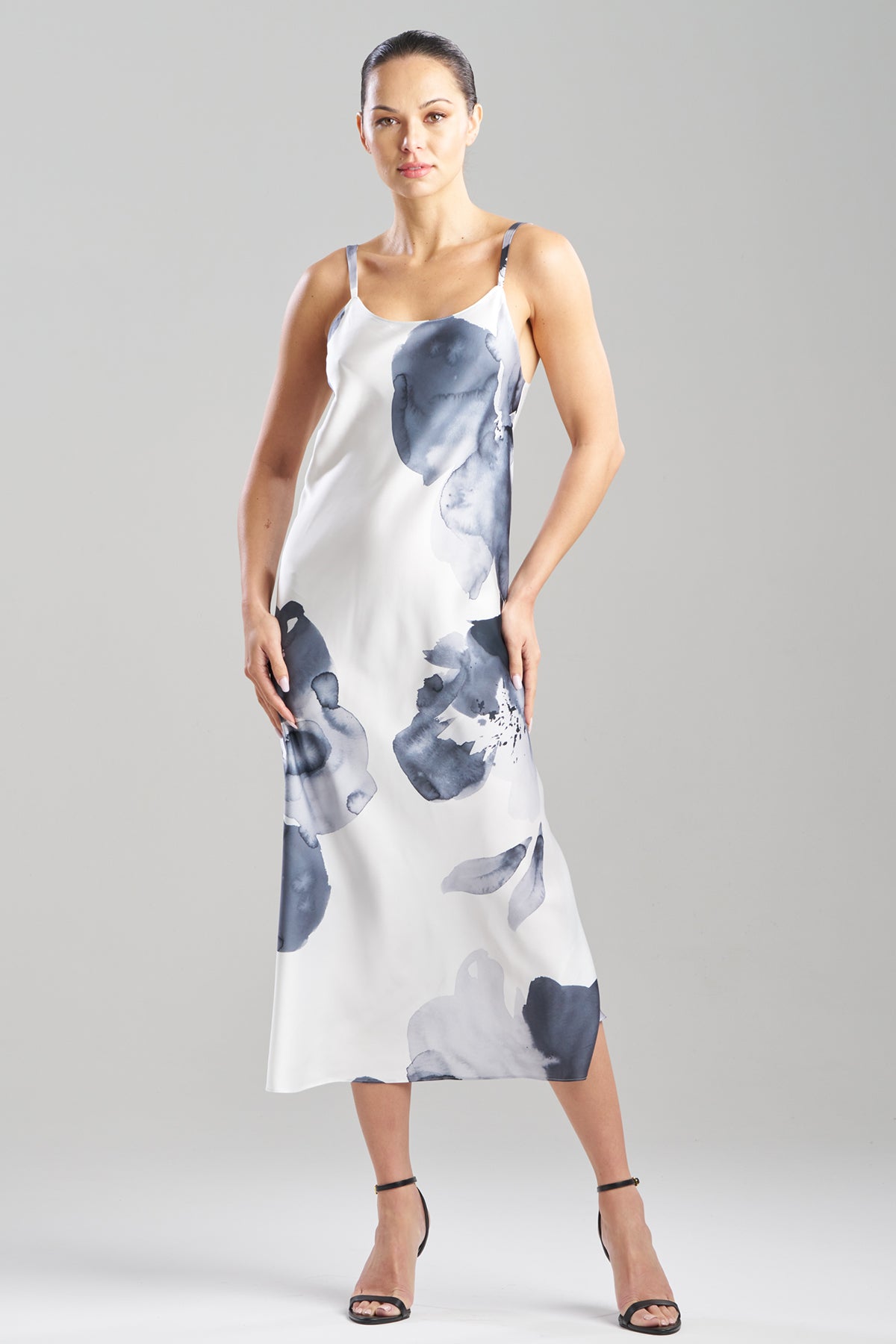 Aurelia Printed Satin Slip Dress Warm White Natori