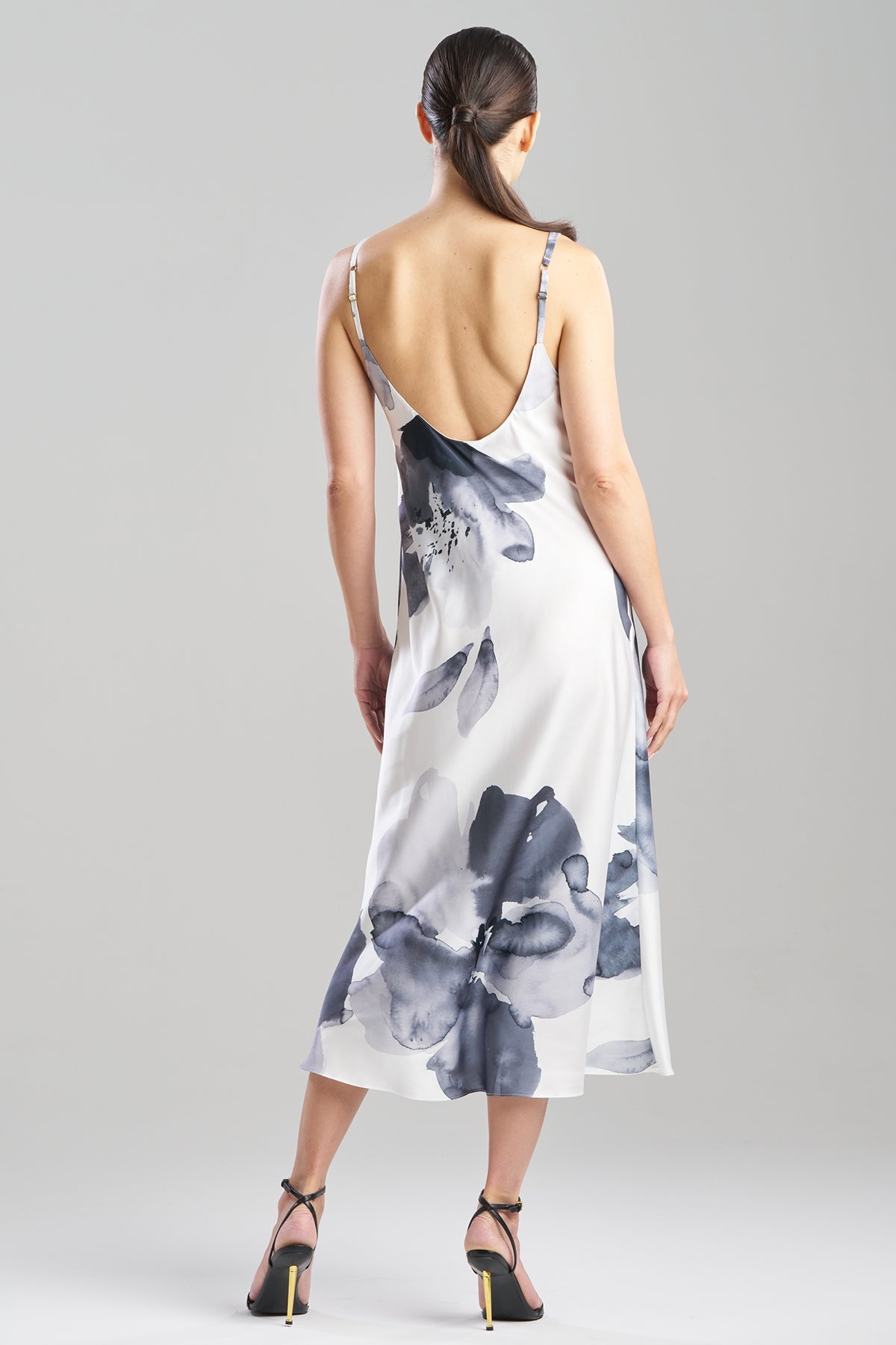 Aurelia Printed Satin Slip Dress Warm White Natori