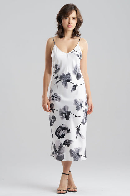 Aurelia Printed Satin Slip Dress Warm White Natori