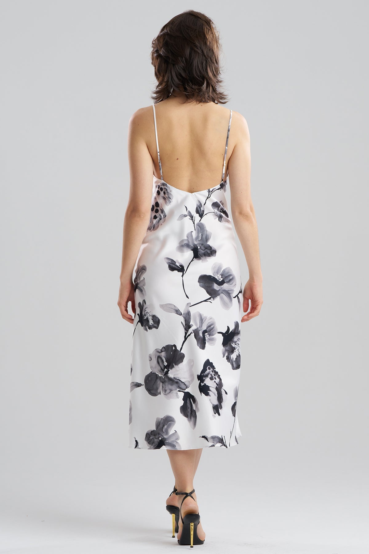 Aurelia Printed Satin Slip Dress Warm White Natori