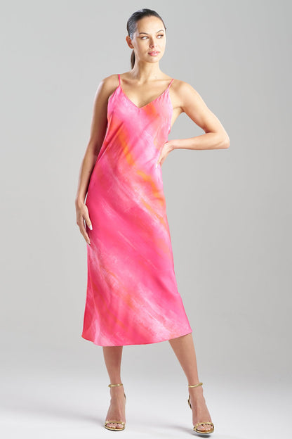 Aurora Printed Satin Slip Dress Pink Poppy Natori