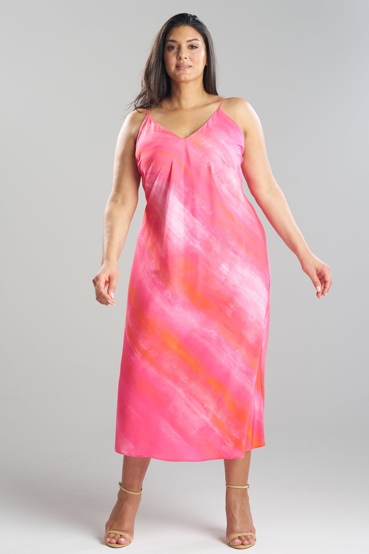 Aurora Printed Satin Slip Dress Pink Poppy Natori