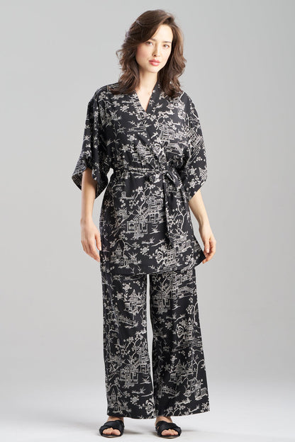 Toile Printed Satin Wrap Black Natori