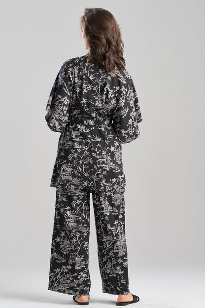 Toile Printed Satin Wrap Black Natori