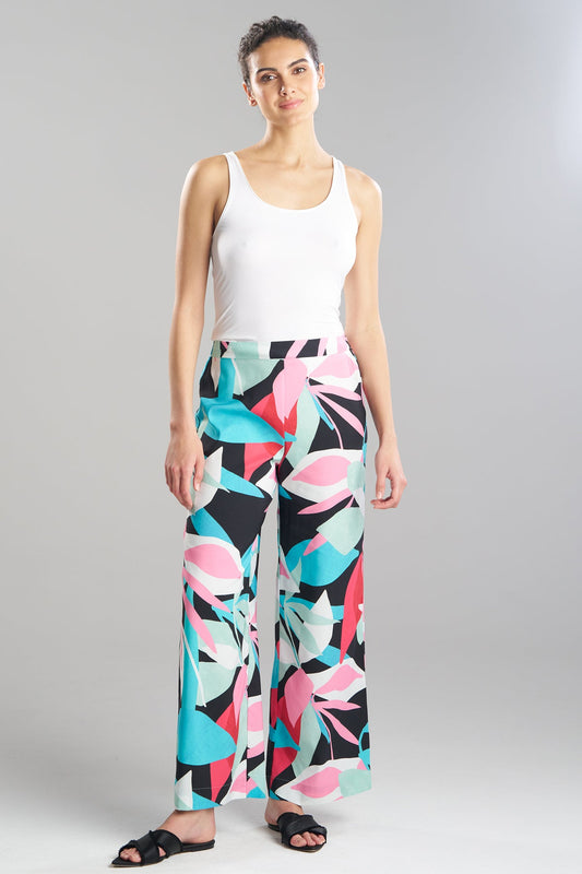 Abstract Palm Printed Satin Pants Multi Natori