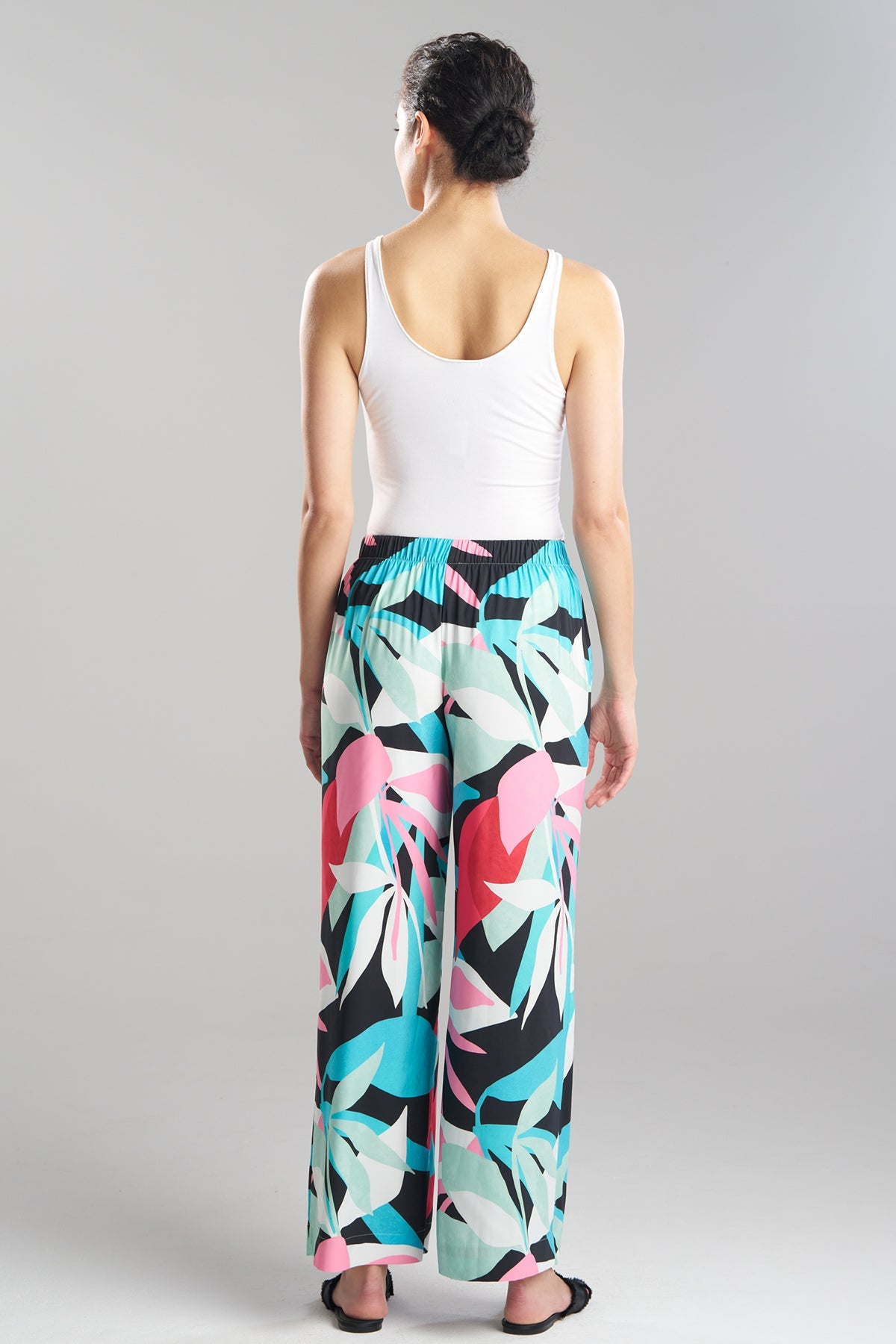 Abstract Palm Printed Satin Pants Multi Natori