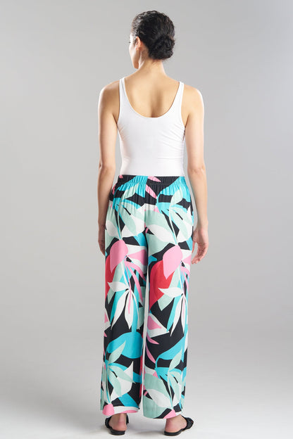 Abstract Palm Printed Satin Pants Multi Natori