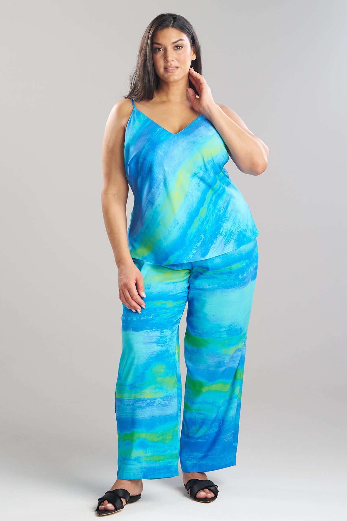 Aurora Printed Satin PJ Azure Natori