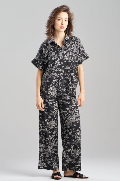 Toile Printed Satin Top Black Natori