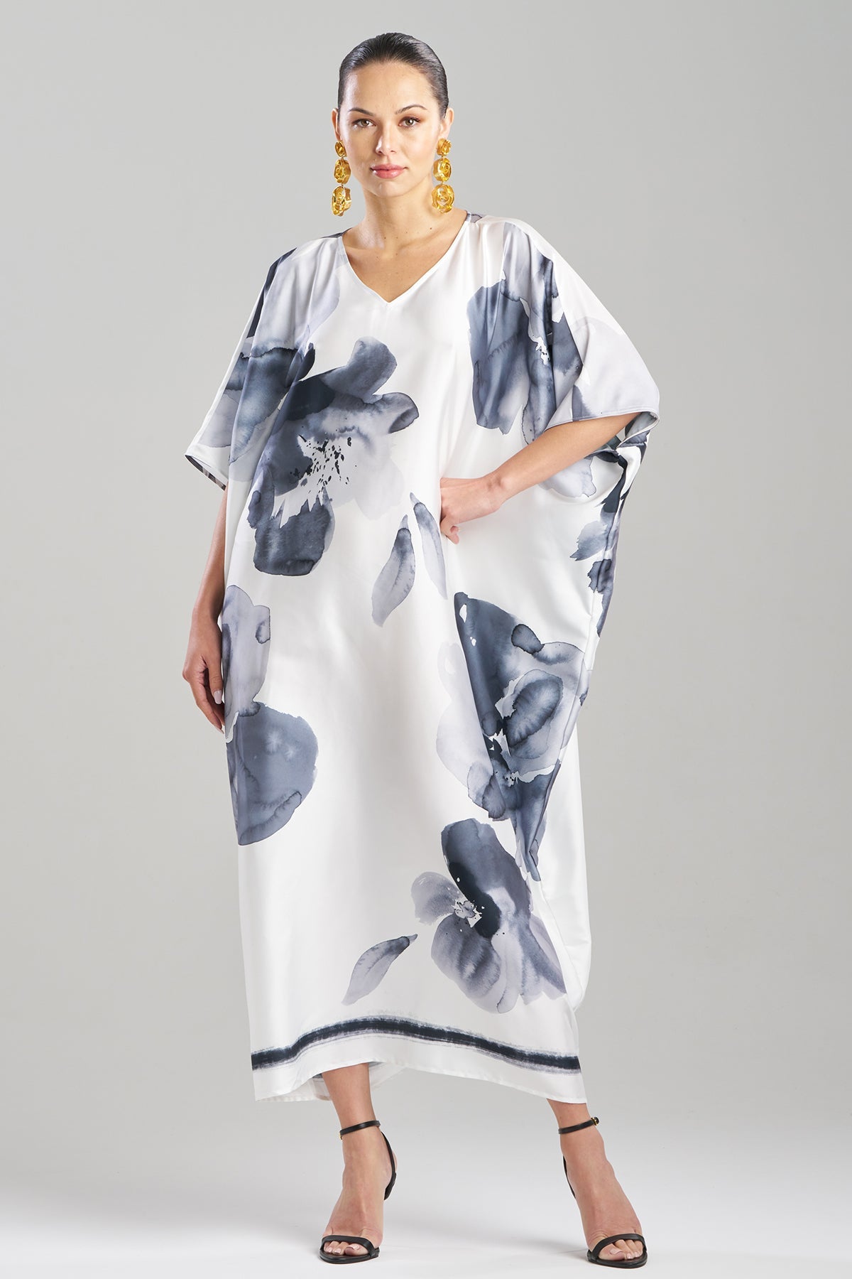 Aurelia Printed Satin Square Caftan Warm White Natori