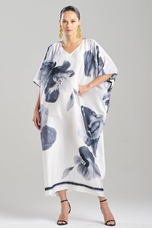 Aurelia Printed Satin Square Caftan Warm White Natori