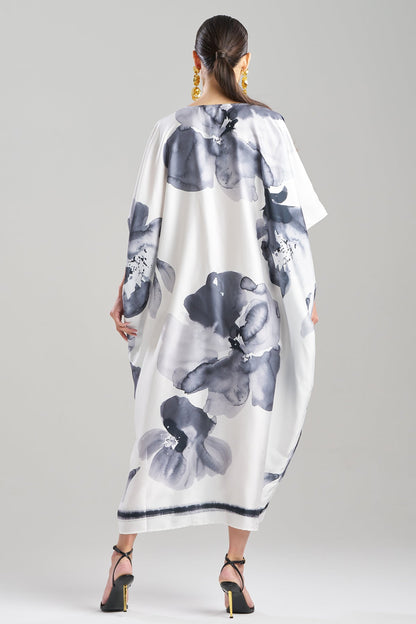 Aurelia Printed Satin Square Caftan Warm White Natori