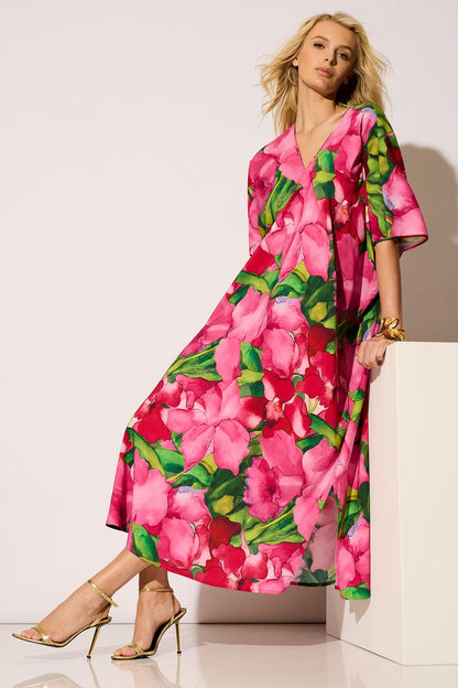 Isla Printed Satin V-Neck Caftan Pink Natori