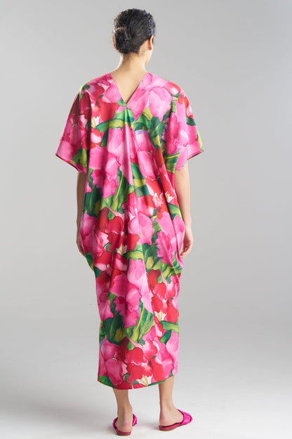 Isla Printed Satin V-Neck Caftan Pink Natori