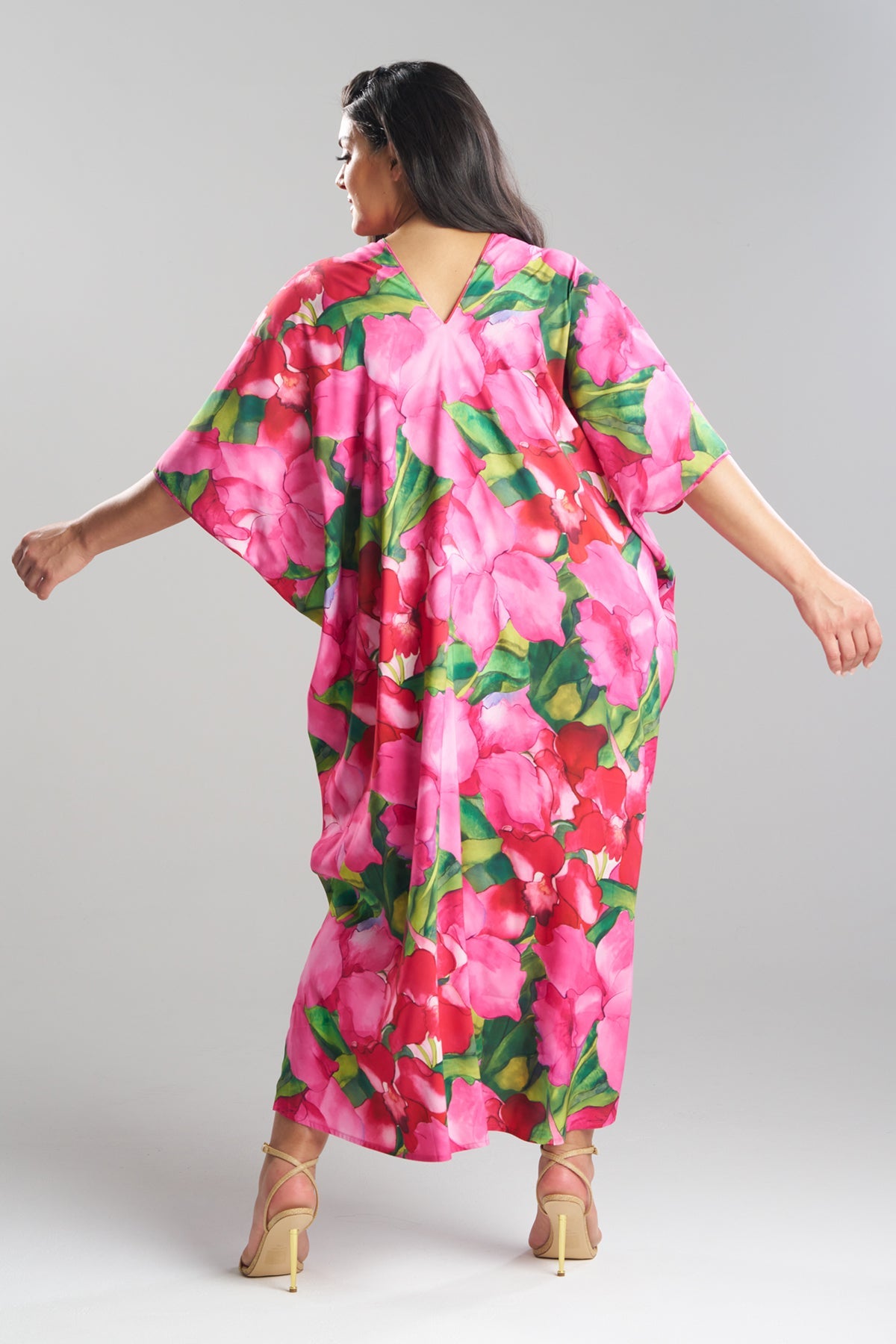 Isla Printed Satin V-Neck Caftan Pink Natori