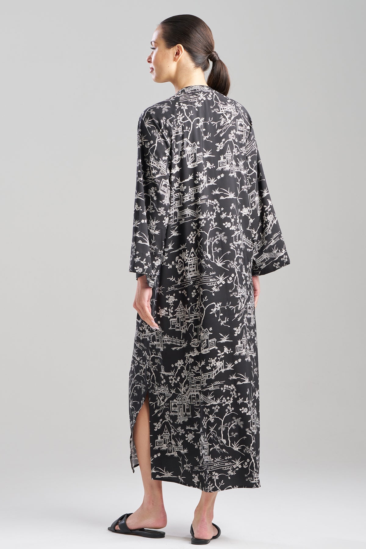 Toile Printed Satin Mandarin Zip Caftan Black Natori