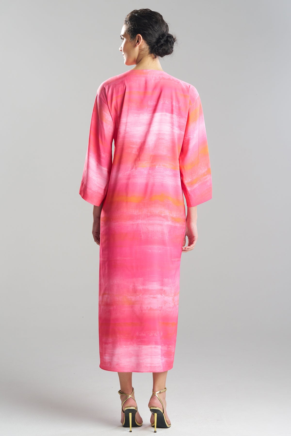 Aurora Printed Satin Slim Caftan Pink Poppy Natori