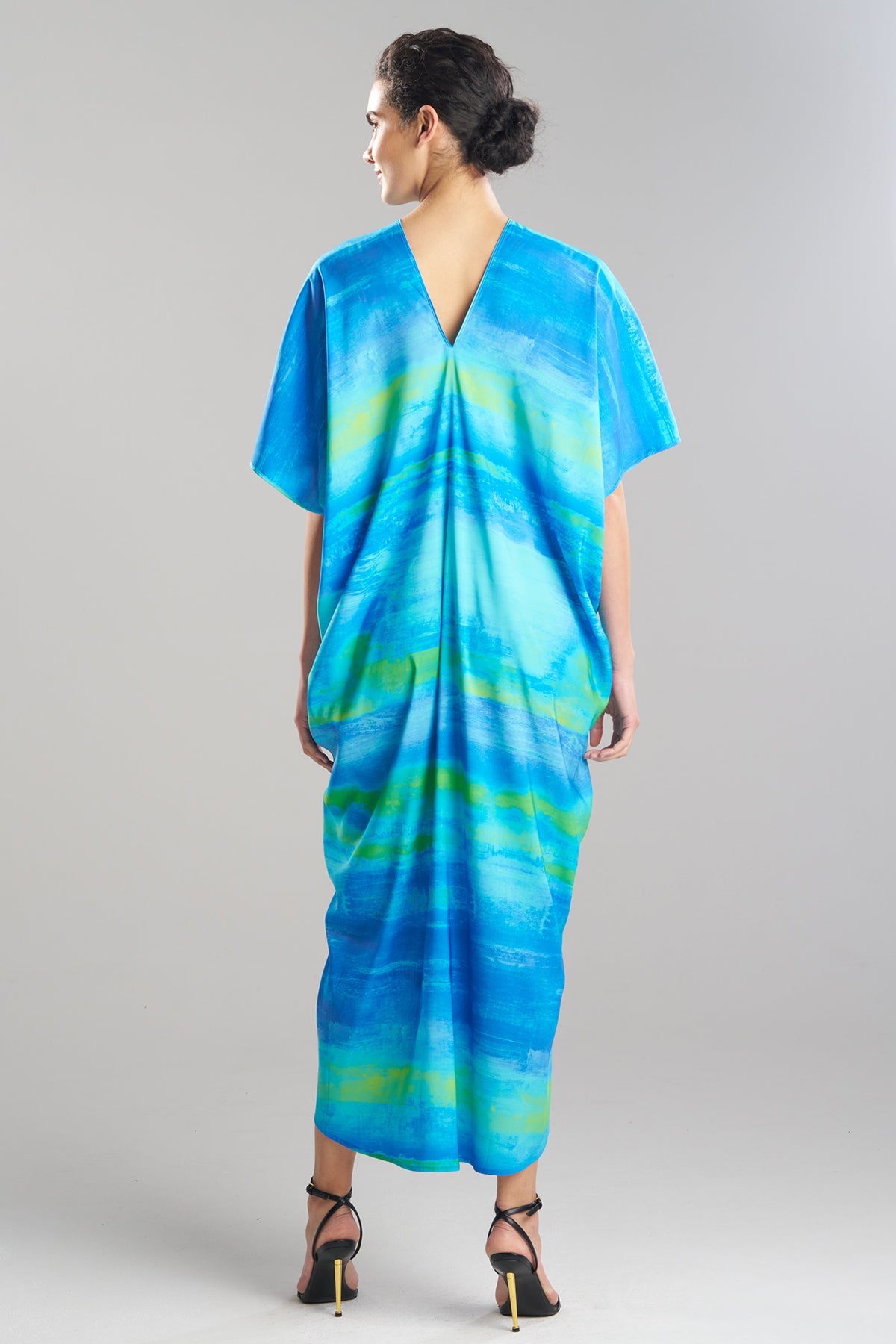 Aurora Printed Satin Caftan Azure Natori