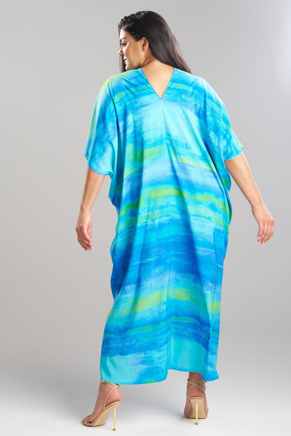 Aurora Printed Satin Caftan Azure Natori