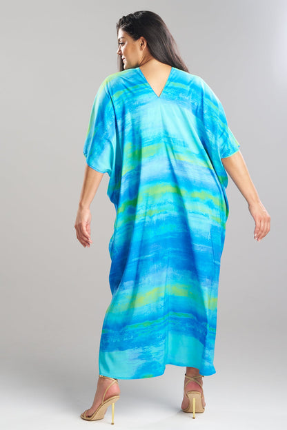 Aurora Printed Satin Caftan Azure Natori
