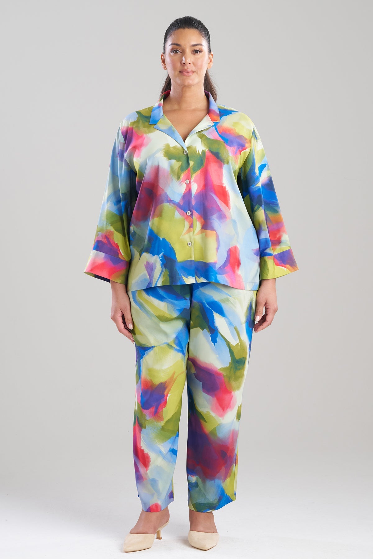 Kumo Printed Stretch Satin Notch PJ Set Kumo Multi Natori