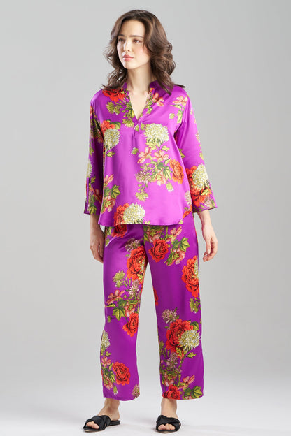 Crysanthe Printed Satin Mandarin PJ Set Crysanthe Orchid Natori