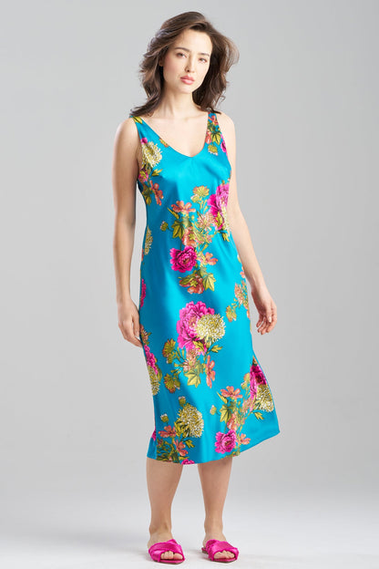 Crysanthe Printed Satin Slip Dress Crysanthe Blue Natori
