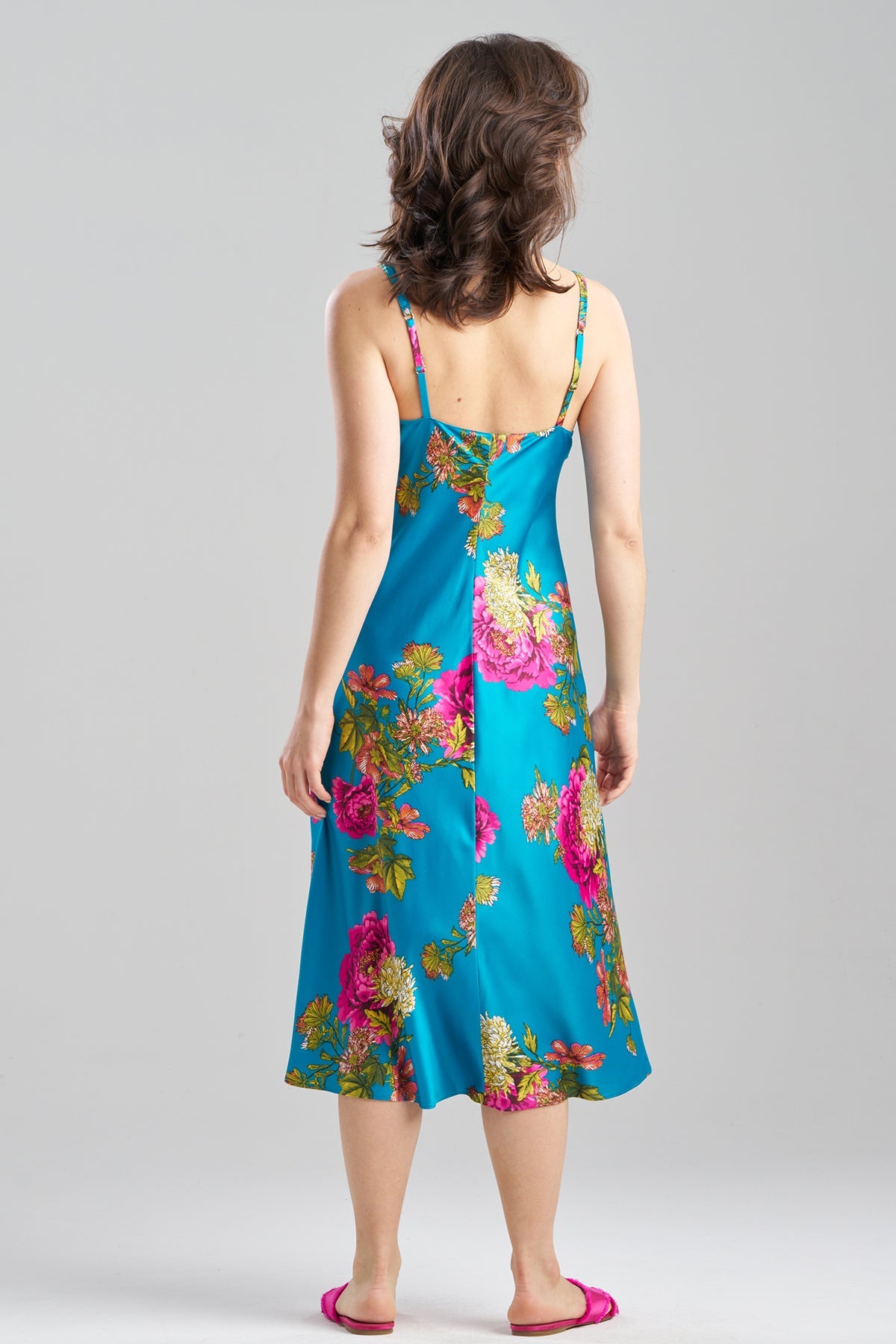 Crysanthe Printed Satin Slip Dress Crysanthe Blue Natori