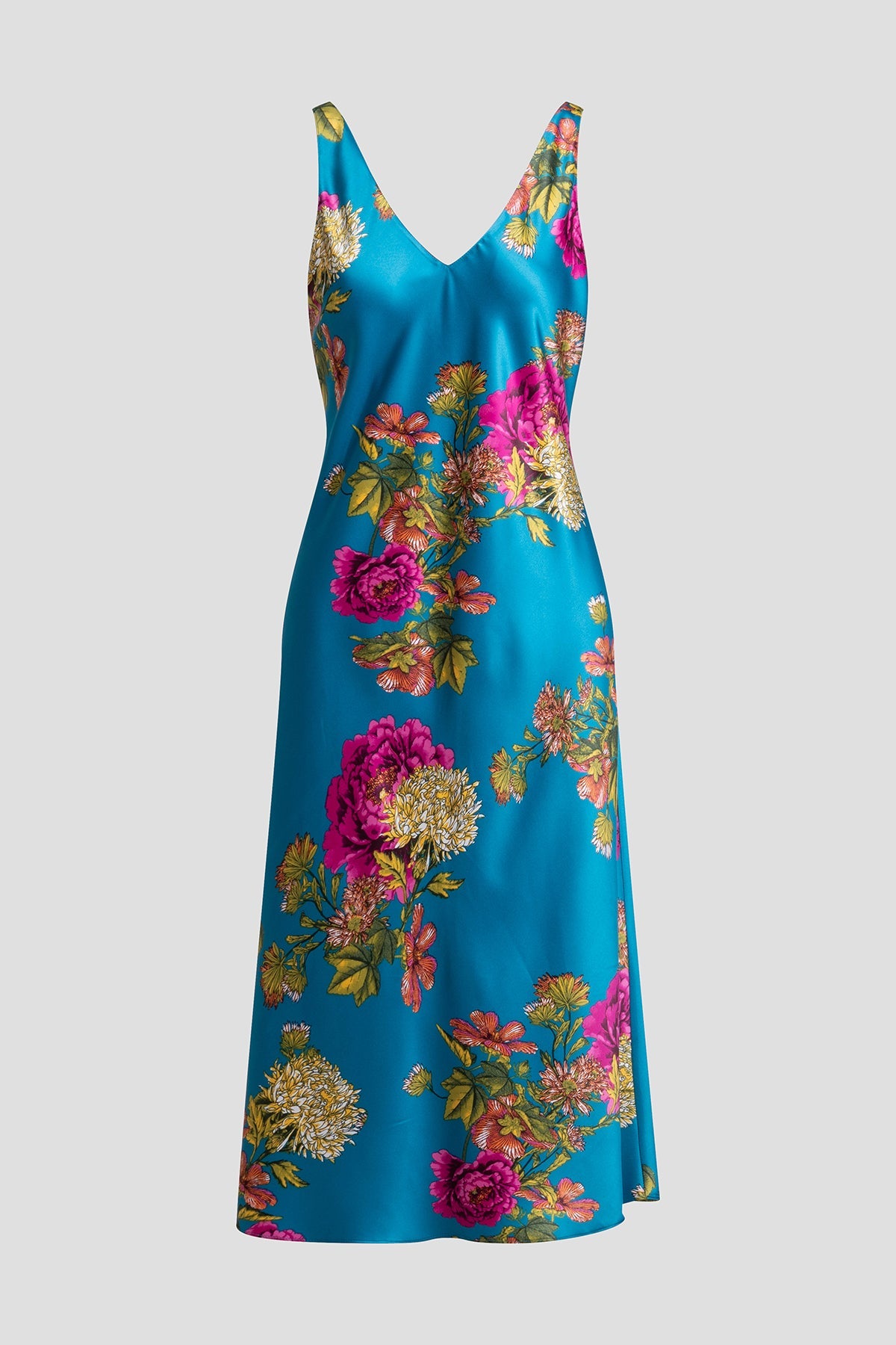 Crysanthe Printed Satin Slip Dress Crysanthe Blue Natori