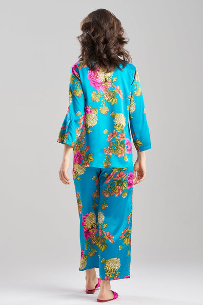 Crysanthe Printed Satin Mandarin PJ Set Crysanthe Blue Natori