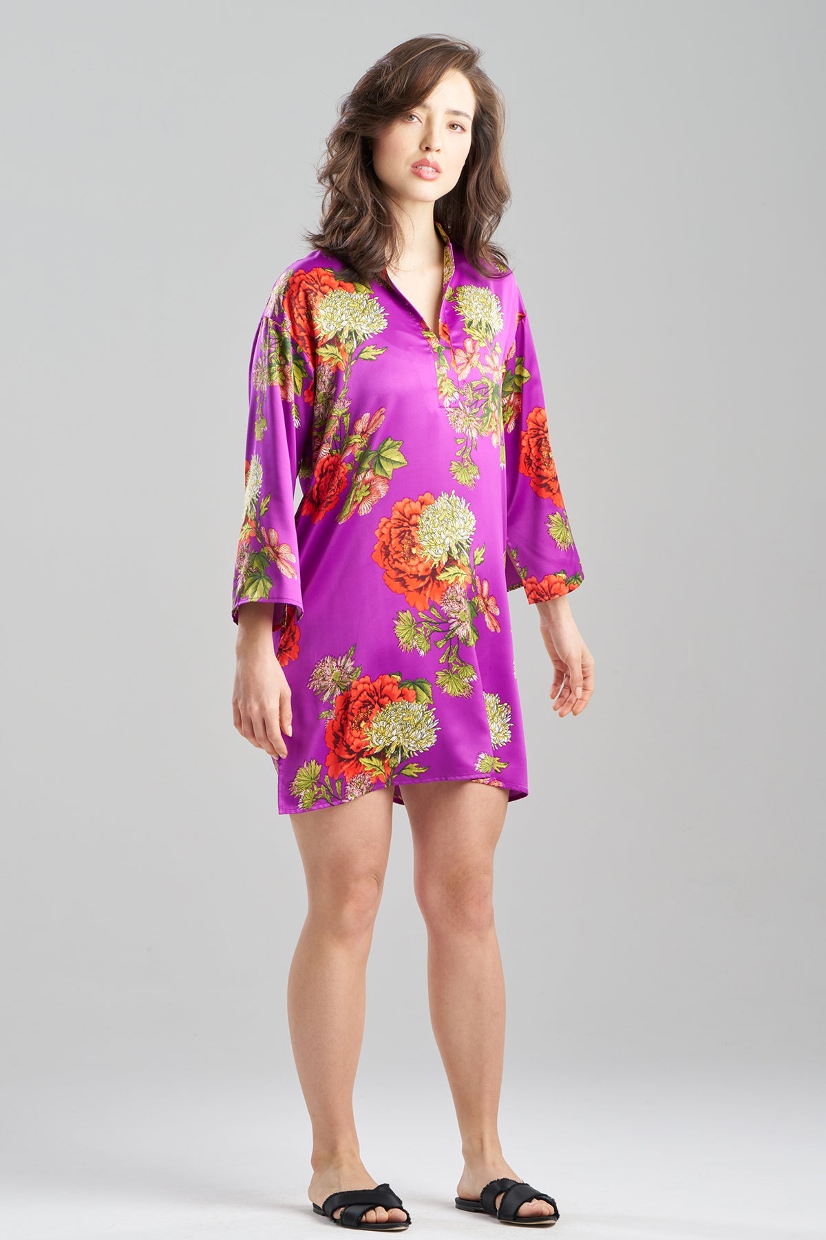 Crysanthe Printed Satin Sleepshirt Crysanthe Orchid Natori