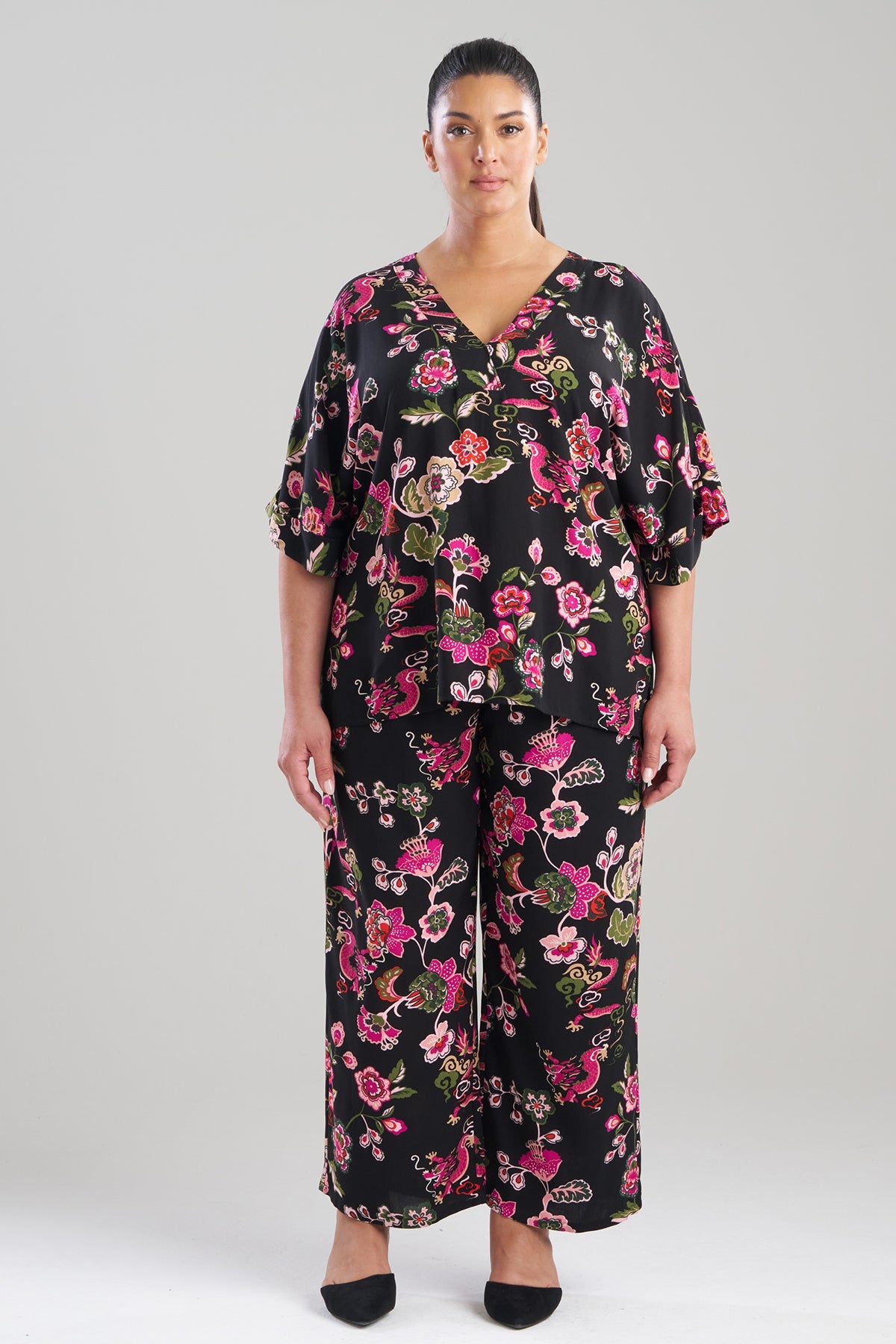 Fleur Dragon Printed Challis PJ Set Fleur Dragon Black Natori