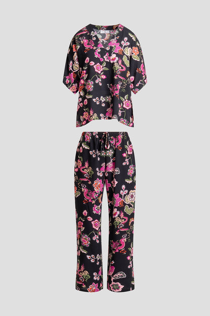 Fleur Dragon Printed Challis PJ Set Fleur Dragon Black Natori