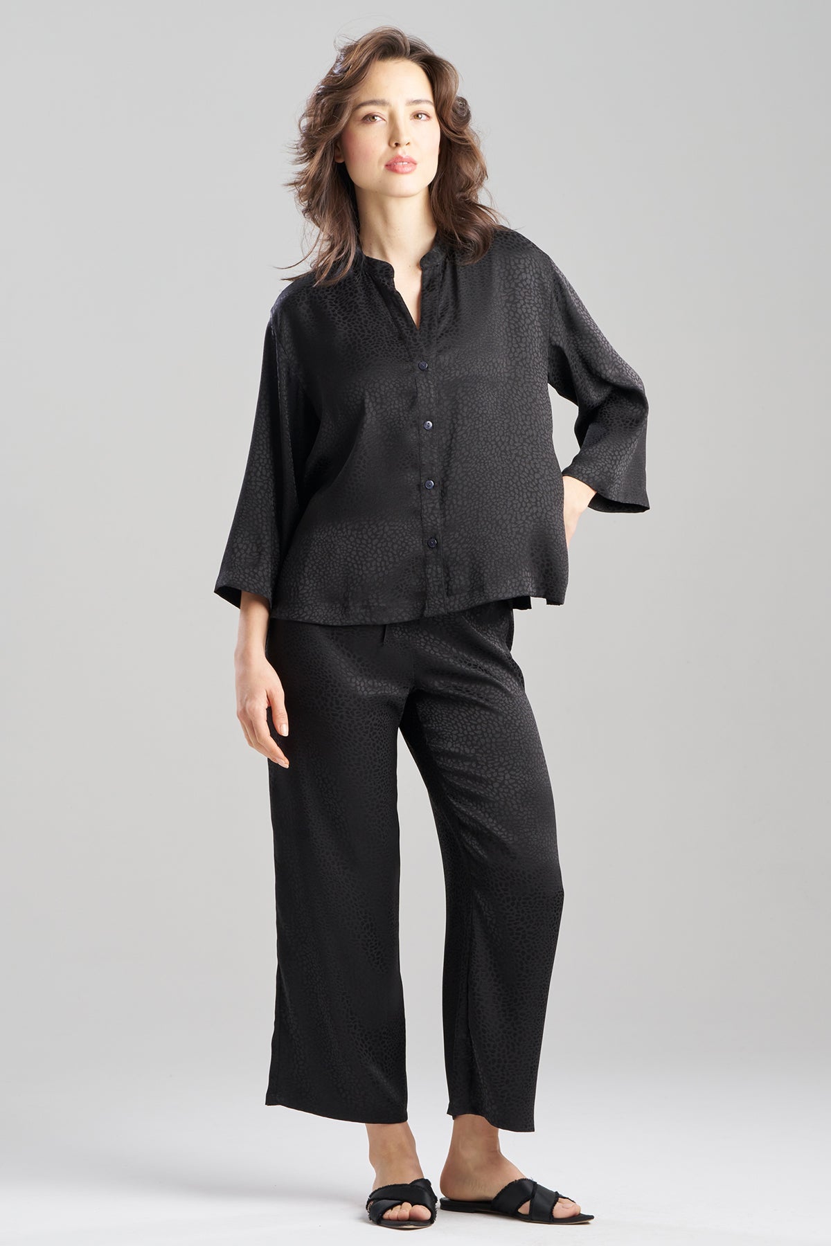 Wilderness Satin Jacquard Button Down PJ Set Wilderness Black Natori