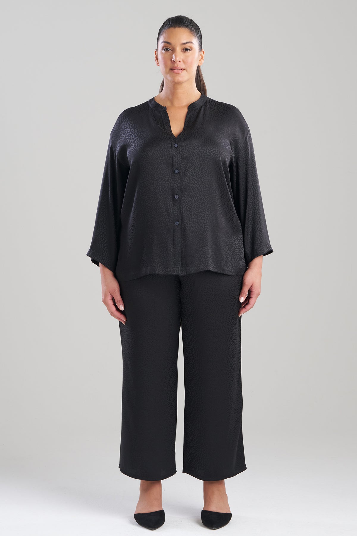 Wilderness Satin Jacquard Button Down PJ Set Wilderness Black Natori