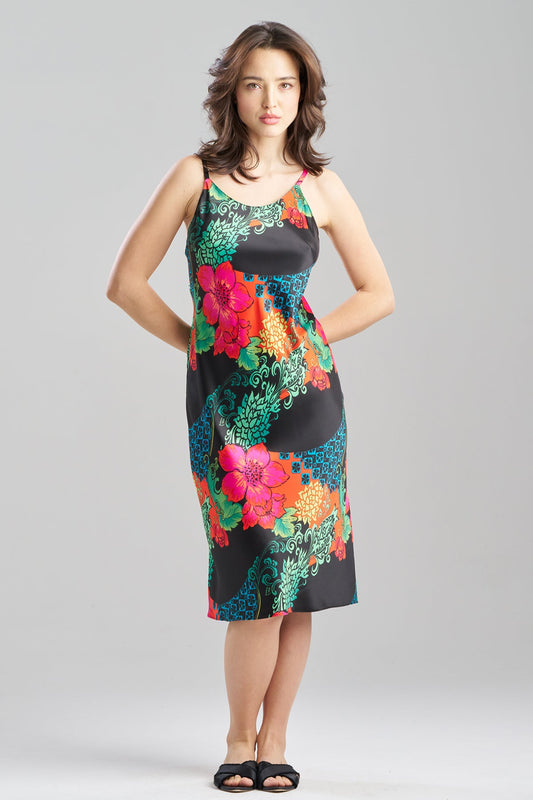 Harvest Printed Satin Slip Dress Harvest Black Natori