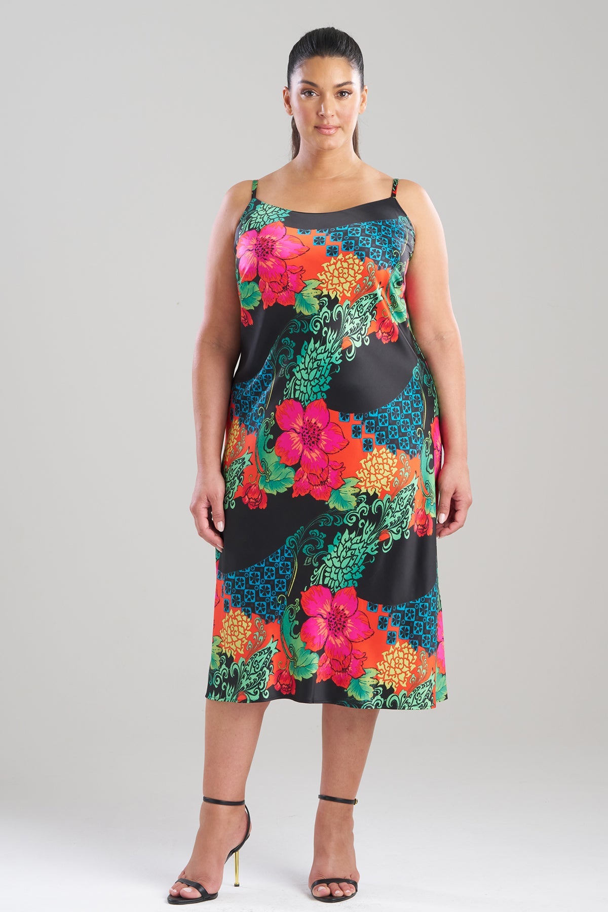 Harvest Printed Satin Slip Dress Harvest Black Natori