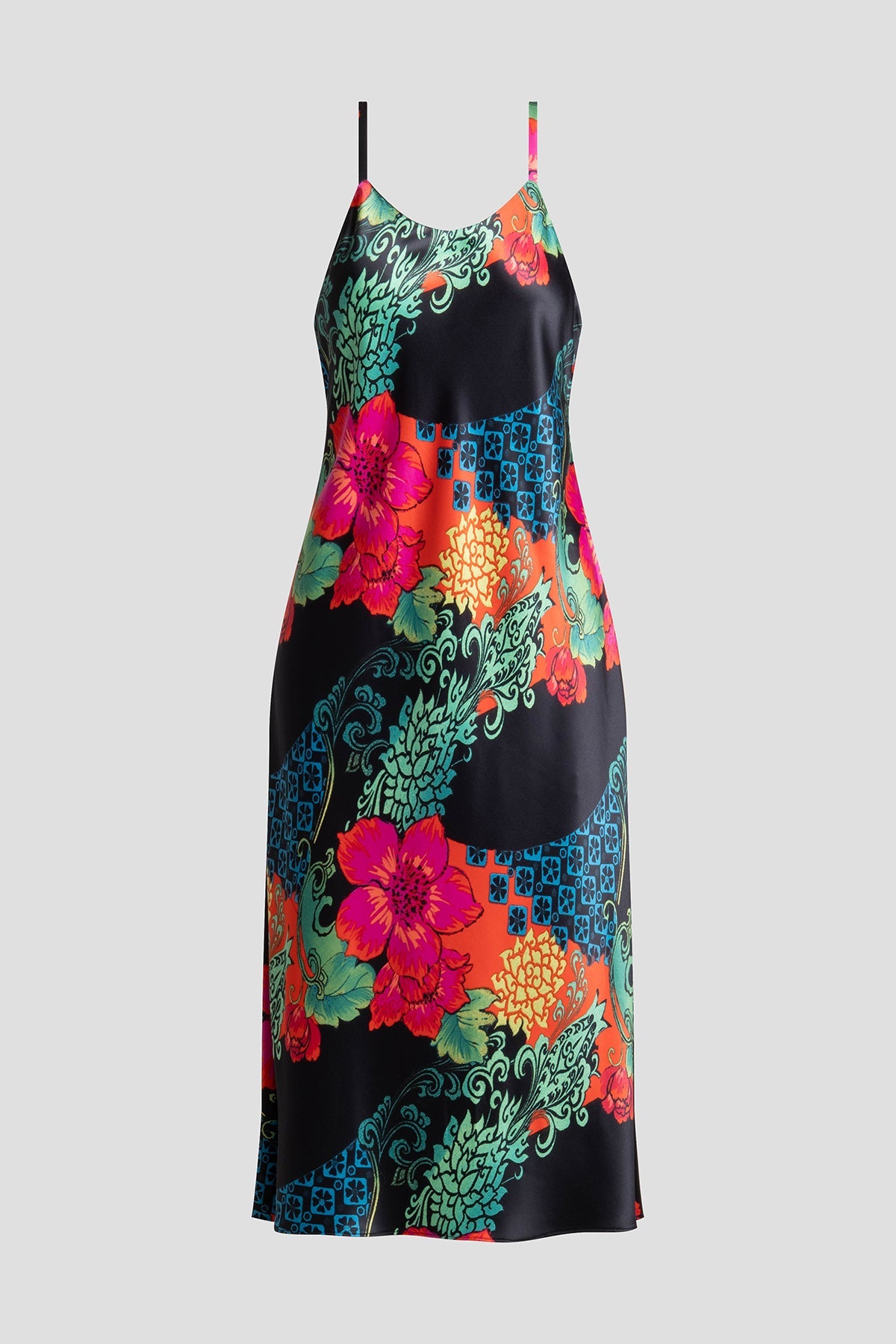 Harvest Printed Satin Slip Dress Harvest Black Natori
