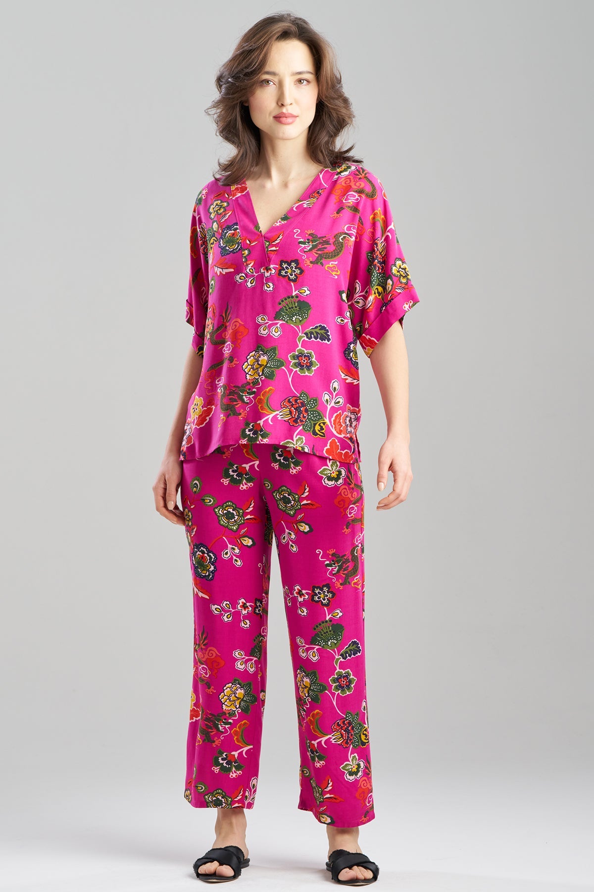 Fleur Dragon Printed Challis PJ Set Fleur Dragon Pink Natori