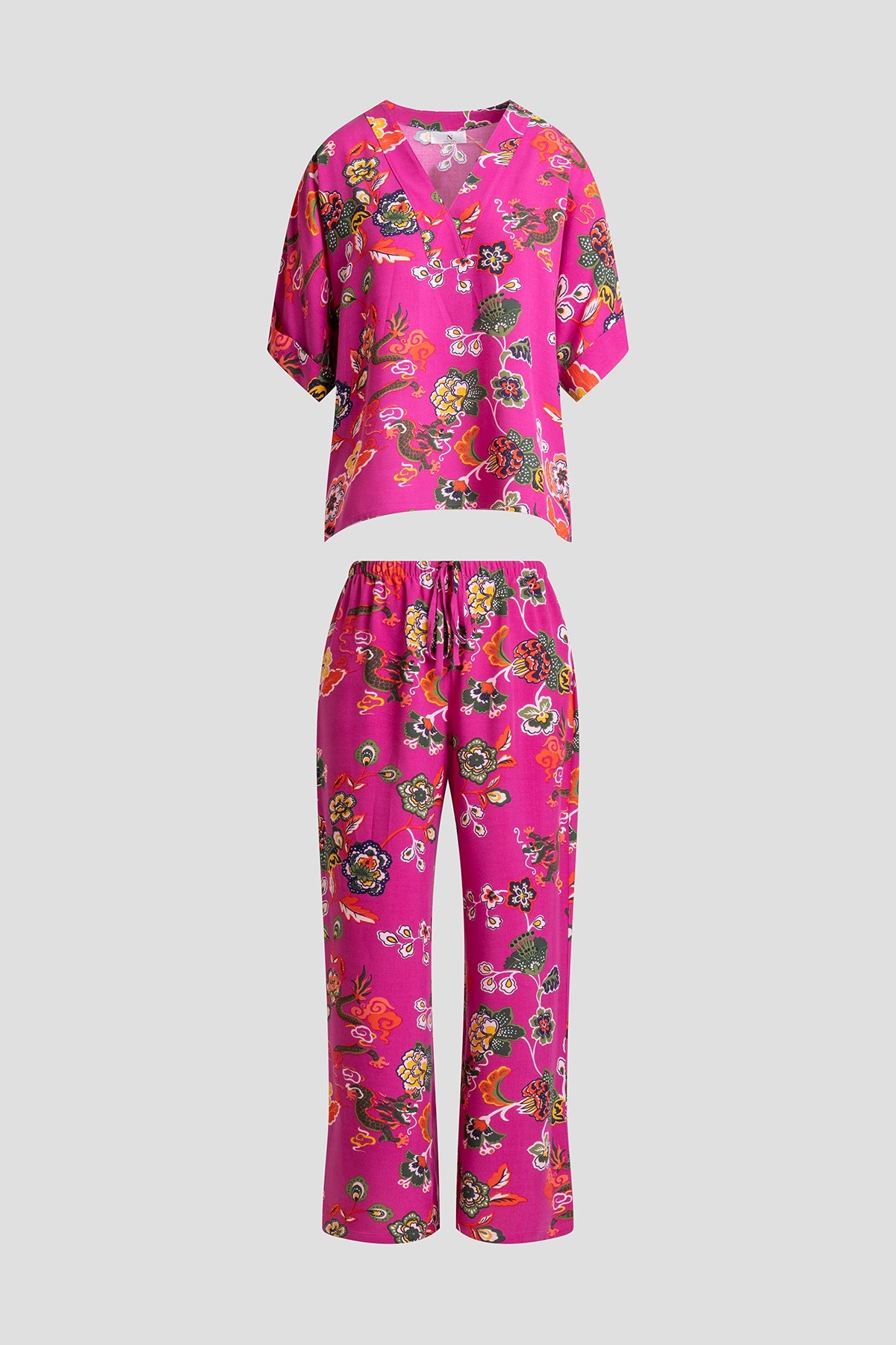 Fleur Dragon Printed Challis PJ Set Fleur Dragon Pink Natori