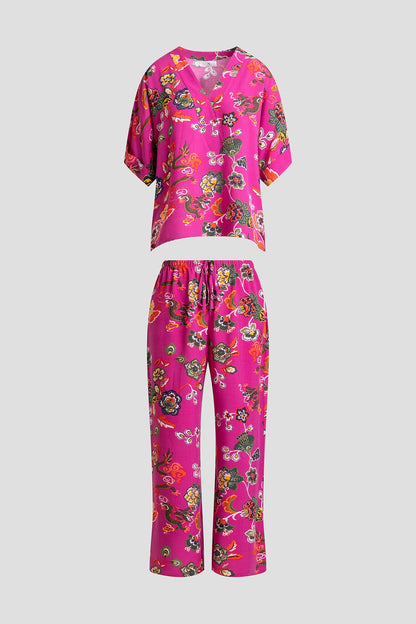 Fleur Dragon Printed Challis PJ Set Fleur Dragon Pink Natori