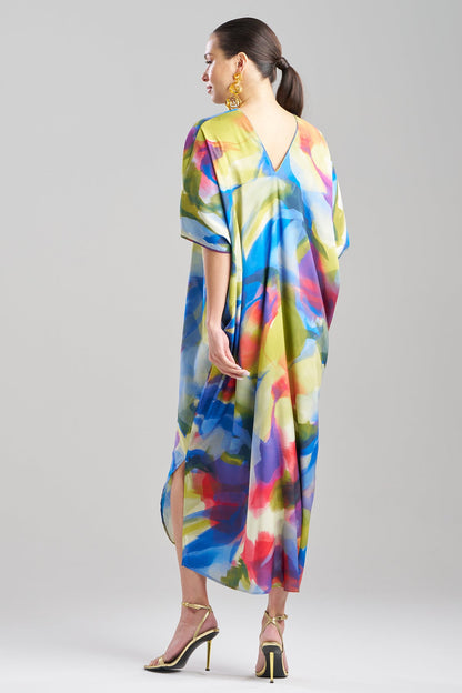 Kumo Printed Stretch Satin V-Neck Caftan Kumo Multi Natori